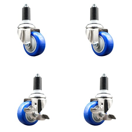 Service Caster 3 Inch 316SS Blue Poly Swivel 1-1/4 Inch Expanding Stem Caster Brake SCC, 2PK SS316EX20S314-PPUB-BLUE-2-TLB-2-114